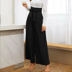TWO high waisted tie fabric pants